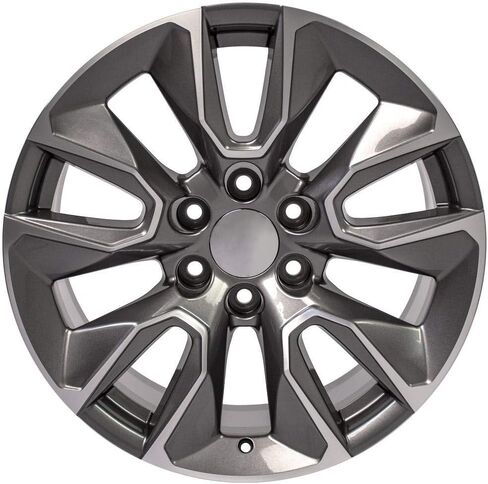 OE Wheels CV32 20 Inch Rims and Tires Fit Silverado 1500 RST Style 6x139.7 20x9 Gloss Gunmetal Machined - Hollander 5916 - TS-37 AT 275/55-20 (Set of 4) in Saudi Arabia