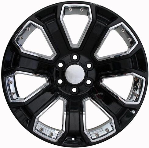 OE Wheels CV93B 22 Inch Rims and Tires Fit Silverado 1500 Style 6x139.7 22x9 Gloss Black with Chrome Insert - Hollander 5660 - TS-37 AT 285/45-22 (Set of 4) in Saudi Arabia
