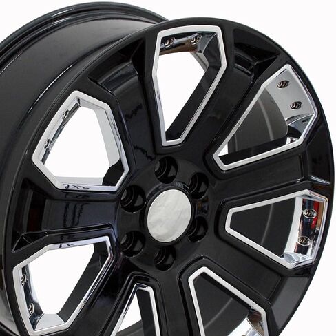 OE Wheels CV93B 22 Inch Rims and Tires Fit Silverado 1500 Style 6x139.7 22x9 Gloss Black with Chrome Insert - Hollander 5660 - TS-37 AT 285/45-22 (Set of 4) in Saudi Arabia