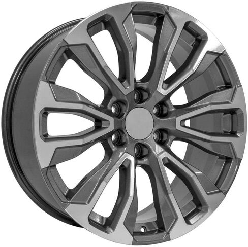 OE Wheels CV30 22 Inch Rims and Tires Fit Yukon Denali Style 6x139.7 22x9 Gloss Gunmetal Machined - Hollander 14025 - TS-37 AT 285/45-22 (Set of 4) in Saudi Arabia