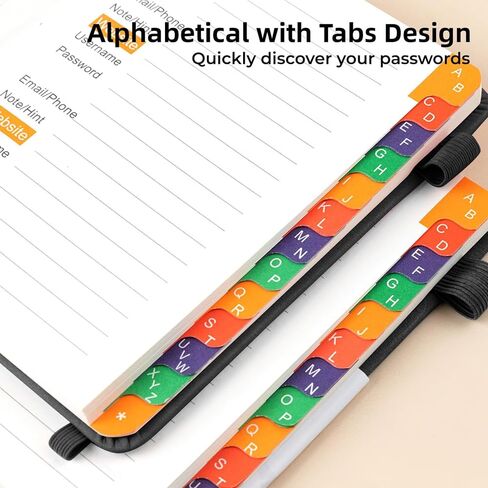 Black Password Book with Colorful Alphabetical Tabs, Password Books for Seniors, for Computer and Internet Address Website Login in Saudi Arabia