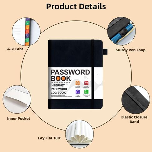 Black Password Book with Colorful Alphabetical Tabs, Password Books for Seniors, for Computer and Internet Address Website Login in Saudi Arabia