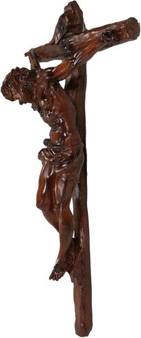 Ebros كبير 19.75 بوصة ارتفاع INRI يسوع المسيح المصلوب على الجدار المتقاطع الصلبان النحت باللون البني الداكن من خشب الماهوجني الصناعي مثل اللمسة النهائية لديكور المنزل المسيحي الكاثوليكي من الراتنج in Saudi Arabia