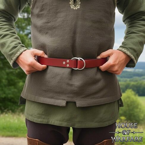 حزام بحلقة جلدية للرجال من العصور الوسطى - إكسسوار إعادة تمثيل فارس عصر النهضة مع إبزيم مطلي بالنيكل in Kuwait