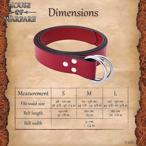 حزام بحلقة جلدية للرجال من العصور الوسطى - إكسسوار إعادة تمثيل فارس عصر النهضة مع إبزيم مطلي بالنيكل in Kuwait