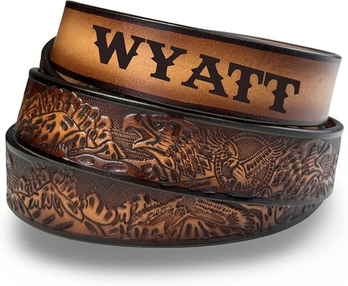 اسم شخصي حزام جلد النسر الغربي للرجال مصنوع يدويًا حزام جلد رعاة البقر ذو الحبوب الكاملة بعرض 1.5 بوصة in Kuwait