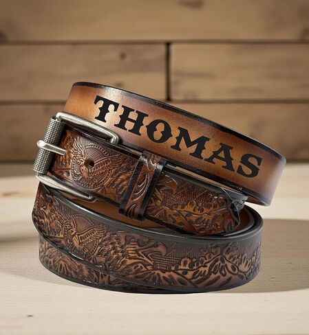 اسم شخصي حزام جلد النسر الغربي للرجال مصنوع يدويًا حزام جلد رعاة البقر ذو الحبوب الكاملة بعرض 1.5 بوصة in Kuwait