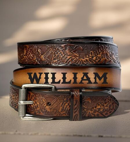 اسم شخصي حزام جلد النسر الغربي للرجال مصنوع يدويًا حزام جلد رعاة البقر ذو الحبوب الكاملة بعرض 1.5 بوصة in Kuwait
