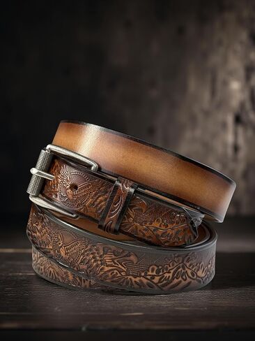 اسم شخصي حزام جلد النسر الغربي للرجال مصنوع يدويًا حزام جلد رعاة البقر ذو الحبوب الكاملة بعرض 1.5 بوصة in Kuwait