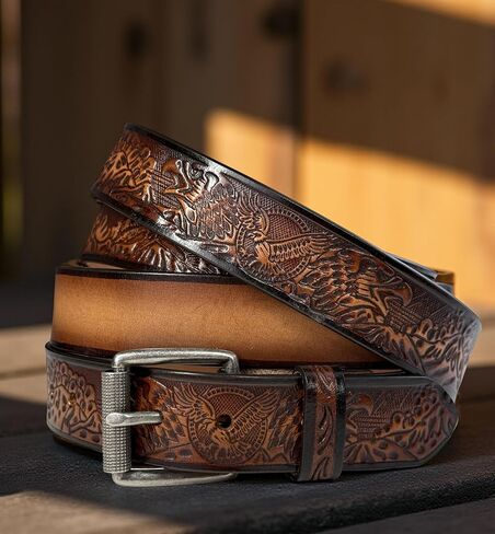 اسم شخصي حزام جلد النسر الغربي للرجال مصنوع يدويًا حزام جلد رعاة البقر ذو الحبوب الكاملة بعرض 1.5 بوصة in Kuwait