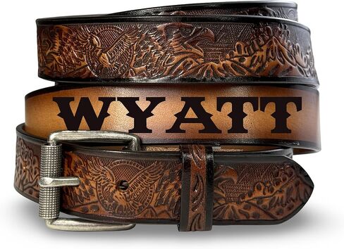 اسم شخصي حزام جلد النسر الغربي للرجال مصنوع يدويًا حزام جلد رعاة البقر ذو الحبوب الكاملة بعرض 1.5 بوصة in Kuwait