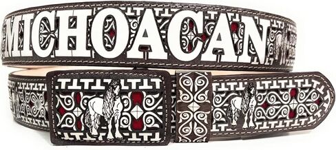 Men's Laser Cut Michoacan Brown Western Belt, Saddle Horse Cinto Charro Vaquero Michoacan in Saudi Arabia