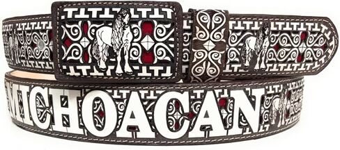 Men's Laser Cut Michoacan Brown Western Belt, Saddle Horse Cinto Charro Vaquero Michoacan in Saudi Arabia