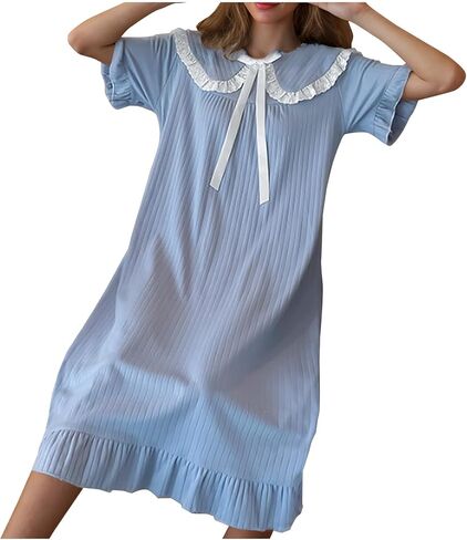 Womens Cute Y2K Nightgowns Short Sleeve Lapel Collar Nightshirts Casual Loose Fit Sleepwear Soft Comfy Sleepdress in Saudi Arabia
