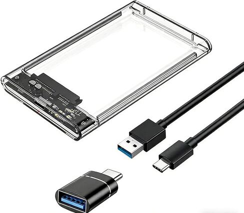 USB 3.0/Type-C 2.5-inch SATA SSD External Hard Drive Enclosure, 6Gbps Transfer Speed, Transparent Case, Tool-Free, Comes with Adapter in Saudi Arabia