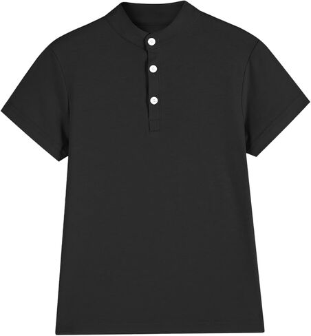 قميص Phedrew للأولاد بأكمام قصيرة من Henley تي شيرت للأطفال بأزرار للأعلى تي شيرت صيفي كاجوال سادة لعمر 5-14 سنة in Kuwait