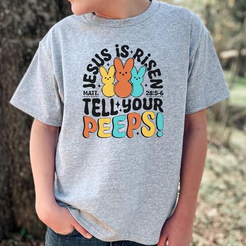 Jesus is Risen Tell Your Peeps Kids Easter Shirt Christian Faith Based Boys Girls Tee Easter Basket Gift Church Sunday Outfit White in Kuwait