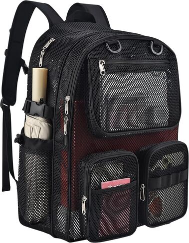 حقيبة ظهر شبكية للمدرسة، 39 لترًا كبيرة شديدة التحمل شفافة من خلال شبكة مدرسية للبنات والأولاد والأطفال، حقيبة كتب شبكية شبه شفافة للعمل والرياضة والسفر مع أشرطة مبطنة (أسود) in Kuwait
