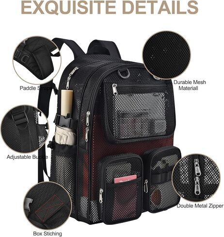 حقيبة ظهر شبكية للمدرسة، 39 لترًا كبيرة شديدة التحمل شفافة من خلال شبكة مدرسية للبنات والأولاد والأطفال، حقيبة كتب شبكية شبه شفافة للعمل والرياضة والسفر مع أشرطة مبطنة (أسود) in Kuwait