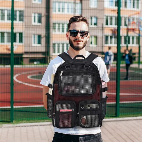 حقيبة ظهر شبكية للمدرسة، 39 لترًا كبيرة شديدة التحمل شفافة من خلال شبكة مدرسية للبنات والأولاد والأطفال، حقيبة كتب شبكية شبه شفافة للعمل والرياضة والسفر مع أشرطة مبطنة (أسود) in Kuwait