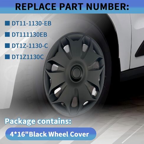 أغطية عجلات Hubcaps 4 قطع بديلة سوداء مباشرة لسيارة Ford Transit Connect 2014-2023 مع استبدال عجلة المصنع مقاس 16 بوصة # DT11-1130-EB، DT111130EB، DT1Z-1130-C، DT1Z1130C in Saudi Arabia