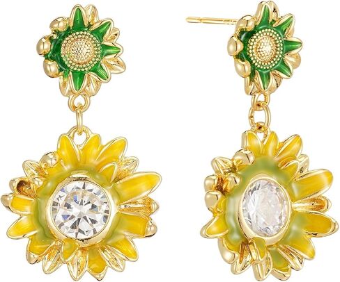 SIXFOX Green Dangle Earrings for Women Flower/Teardrop/Butterfly/Four-leaf Clover/Love/Sun/Sunflower Hypoallergenic Summer Holiday Earrings Jewelry Gift in Saudi Arabia