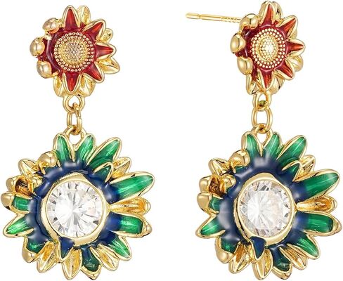 SIXFOX Green Dangle Earrings for Women Flower/Teardrop/Butterfly/Four-leaf Clover/Love/Sun/Sunflower Hypoallergenic Summer Holiday Earrings Jewelry Gift in Saudi Arabia