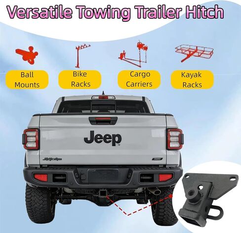 وصلة وصلة مقطورة من الفئة 3 مقاس 2 بوصة لسيارة Jeep Gladiator JT 2020-2025 مع غطاء وصلة وصل بالعلم الأمريكي | جهاز استقبال عالي التحمل بوزن 5000 رطل، تركيب بدون مثقاب in Kuwait