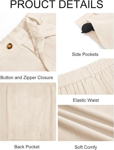 Mens Casual Pants Elastic Waist Beach Yoga Trousers Linen Lightweight Straight-Legs Loose Fit Summer in Saudi Arabia
