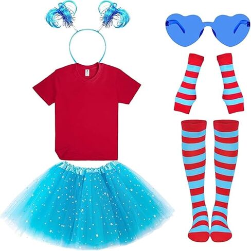 ZGDG Girls 6PCS Tulle Tutu Skirt Accessories Set, Red T Shirt, Striped Thigh High Sock in Kuwait