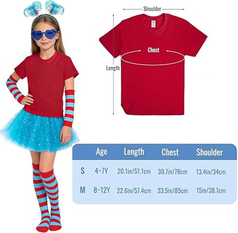 ZGDG Girls 6PCS Tulle Tutu Skirt Accessories Set, Red T Shirt, Striped Thigh High Sock in Kuwait