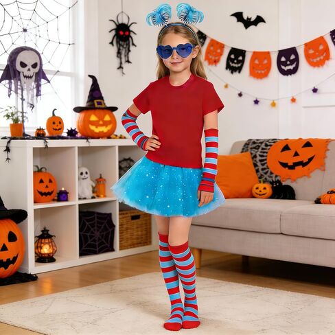 ZGDG Girls 6PCS Tulle Tutu Skirt Accessories Set, Red T Shirt, Striped Thigh High Sock in Kuwait