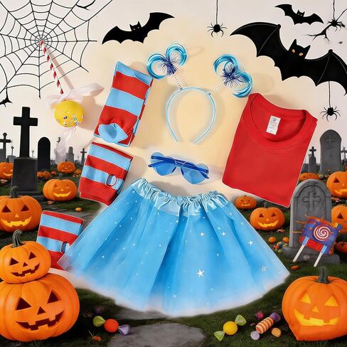 ZGDG Girls 6PCS Tulle Tutu Skirt Accessories Set, Red T Shirt, Striped Thigh High Sock in Kuwait