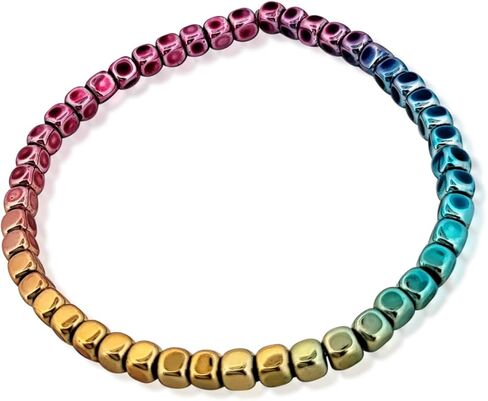 BESHEEK قوس قزح الهيماتيت أساور للنساء اليدوية هيبوالرجينيك حفل زفاف الشاطئ نمط مجوهرات الأزياء (مكعب قوس قزح متدرج الهيماتيت) in Kuwait