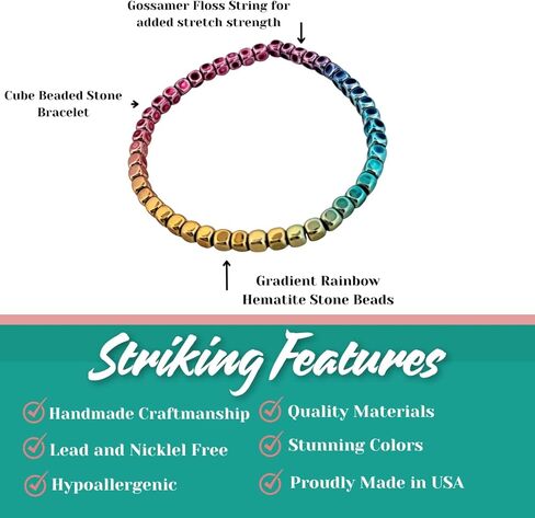 BESHEEK قوس قزح الهيماتيت أساور للنساء اليدوية هيبوالرجينيك حفل زفاف الشاطئ نمط مجوهرات الأزياء (مكعب قوس قزح متدرج الهيماتيت) in Kuwait
