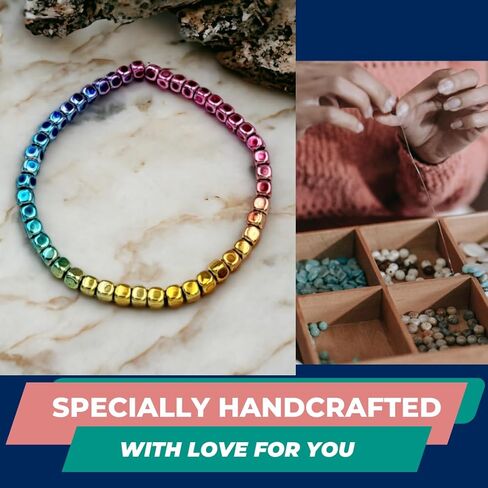 BESHEEK قوس قزح الهيماتيت أساور للنساء اليدوية هيبوالرجينيك حفل زفاف الشاطئ نمط مجوهرات الأزياء (مكعب قوس قزح متدرج الهيماتيت) in Kuwait