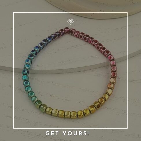 BESHEEK قوس قزح الهيماتيت أساور للنساء اليدوية هيبوالرجينيك حفل زفاف الشاطئ نمط مجوهرات الأزياء (مكعب قوس قزح متدرج الهيماتيت) in Kuwait