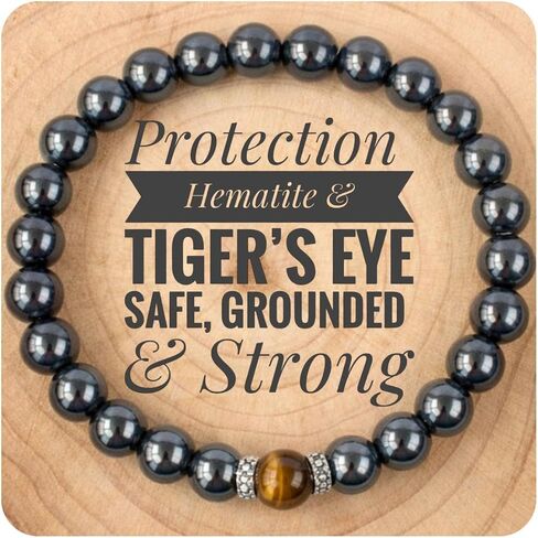 Hematite & Tiger Eye Bracelet – 8mm Natural Stone Beads, 8 Inch Stretch – Protection, Grounding & Balance Jewelry for Men & Women, Spiritual Healing Gift for Birthday, Christmas, Anniversary in Saudi Arabia