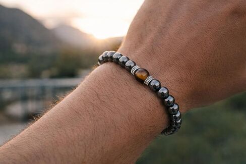 Hematite & Tiger Eye Bracelet – 8mm Natural Stone Beads, 8 Inch Stretch – Protection, Grounding & Balance Jewelry for Men & Women, Spiritual Healing Gift for Birthday, Christmas, Anniversary in Saudi Arabia