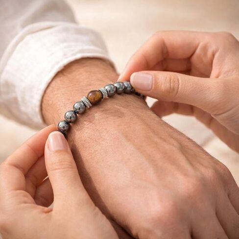 Hematite & Tiger Eye Bracelet – 8mm Natural Stone Beads, 8 Inch Stretch – Protection, Grounding & Balance Jewelry for Men & Women, Spiritual Healing Gift for Birthday, Christmas, Anniversary in Saudi Arabia