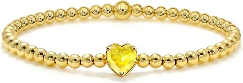 Delicate Birthstone Beaded Bracelets for Women – Elastic 14K Gold Plated Heart Charm 12 Months Trendy Waterproof Friendship Birthday Jewelry Gifts for Women Girlfriend in Saudi Arabia