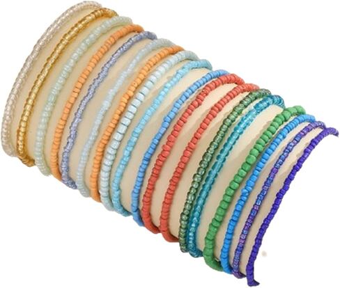 18Pcs Colorful Bohemia Seed Beaded Bracelets Stackable Beaded Stretch Bracelets Adjustable Boho Beach Anket Bracelet Set in Saudi Arabia