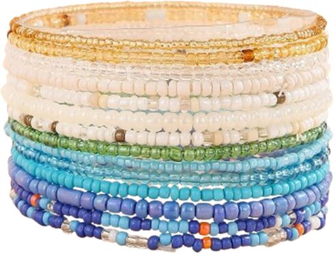 18 قطعة البذور بوهيميا الملونة مطرز أساور تكويم مطرز أساور ممتدة قابل للتعديل بوهو شاطئ Anket سوار مجموعة in Kuwait
