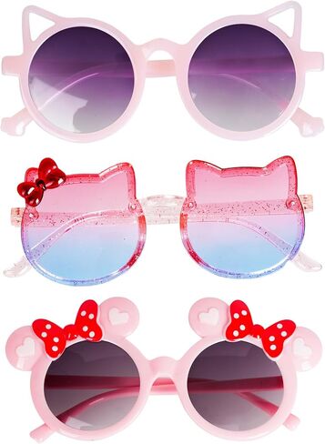 3 Pairs Girls Sunglasses Kids Cute Pink Sun Glasses for Aged 3-12 UV400 Protection Outdoor Beach Eyewear in Saudi Arabia