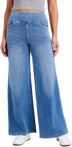 Stretch Wide Leg Jeans for Women High Waist Pull On Jeans Denim Pants Loose Jeggings in Saudi Arabia