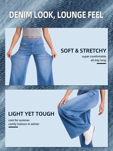 Stretch Wide Leg Jeans for Women High Waist Pull On Jeans Denim Pants Loose Jeggings in Saudi Arabia