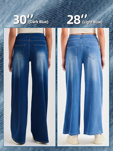 Stretch Wide Leg Jeans for Women High Waist Pull On Jeans Denim Pants Loose Jeggings in Saudi Arabia