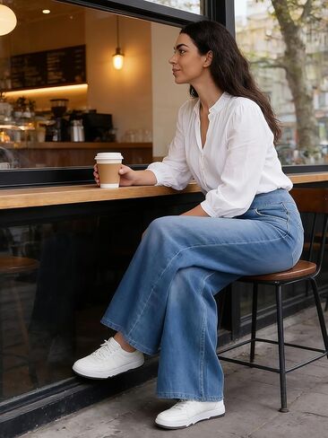Stretch Wide Leg Jeans for Women High Waist Pull On Jeans Denim Pants Loose Jeggings in Saudi Arabia