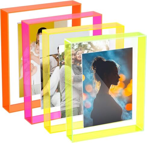 Kathfly 4 Pcs 5x7 Floating Picture Frame Acrylic Frames for Wall Mounted or Tabletop Standing Decorative Magnetic Photo Frames Neon Translucent Hanging Frame, Display Photo up to 7x9 (Bright Colors) in Kuwait