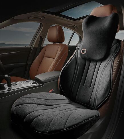 Car Seat Cushion with Back & Neck Support, Breathable Perforated Suede Seat Cushion for Drivers, Non-Slip Ergonomic Design for Long Drives, Daily Commute & Travel in Saudi Arabia